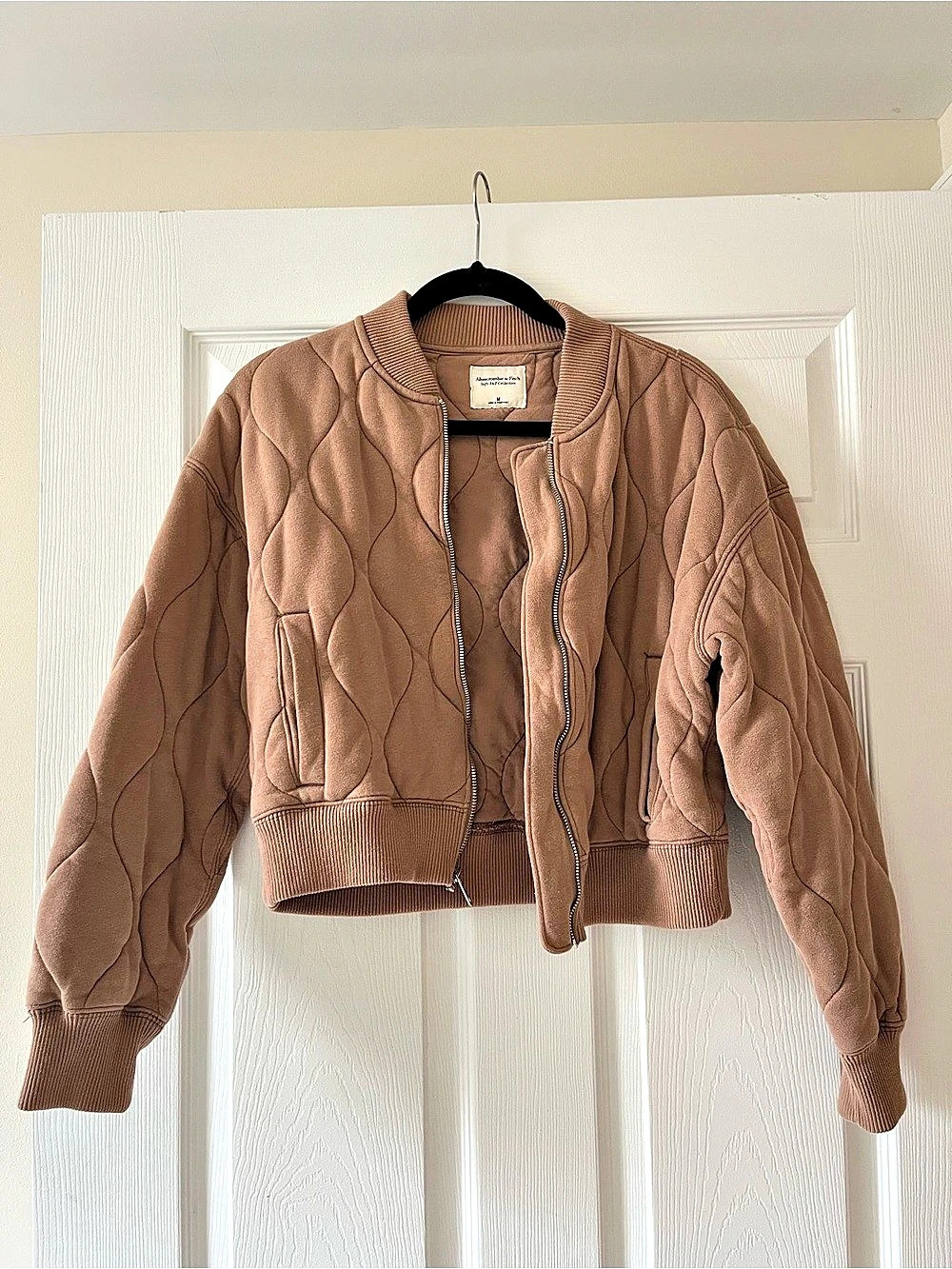Quilted Bomber Jacket in Tan